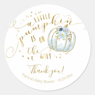Blauw Goud Pompoen Herfst Baby Shower Bedankt Ronde Sticker
