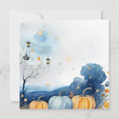 Blauw Goud Pompoen Herfst Baby shower Invitation Kaart (Achterkant)