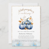 Blauw Goud Pompoen Herfst Baby shower Invitation Kaart (Voorkant)
