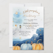 Blauw Goud Pompoen Herfst Baby shower Invitation Kaart (Voorkant)