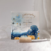 Blauw Goud Pompoen Herfst Baby shower Invitation Kaart
