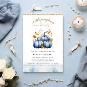 Blauw Goud Pompoen Herfst Baby shower Invitation Kaart