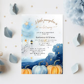 Blauw Goud Pompoen Herfst Baby shower Invitation Kaart