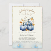 Blauw Goud Pompoen Herfst Baby shower Invitation Kaart (Voorkant)