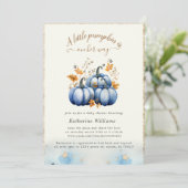 Blauw Goud Pompoen Herfst Baby shower Invitation Kaart (Staand voorkant)