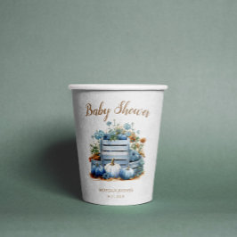 Blauw Goud Pompoen Herfst Baby shower Papieren Bekers