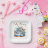 Blauw Goud Pompoen Herfst Baby shower Papieren Bordje (Feest)