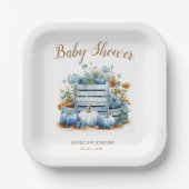 Blauw Goud Pompoen Herfst Baby shower Papieren Bordje (Voorkant)