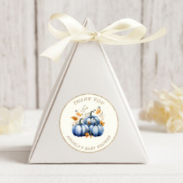 Blauw Goud Pompoen Herfst Baby shower Ronde Sticker