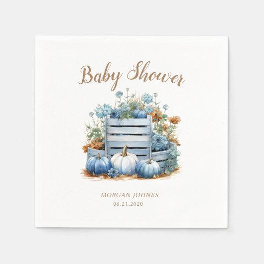 Blauw Goud Pompoen Herfst Baby shower Servet (Voorkant)