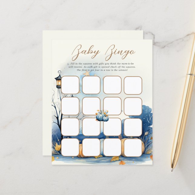 Blauw Goud Pompoen Vrijgezellenfeest Bingo Spellet (Voorkant / Achterkant in situ)