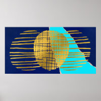 Blauw Goud Poster Abstracte Moderne Collage Wall A