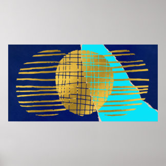 Blauw Goud Poster Abstracte Moderne Collage Wall A