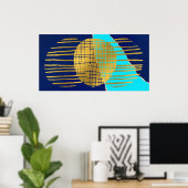 Blauw Goud Poster Abstracte Moderne Collage Wall A (Thuiskantoor)