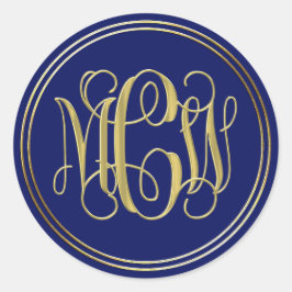 Blauw Goud Preppy Winged Schrift Monogram DIY BG Ronde Sticker