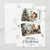 Blauw Goud Prettig Kerstfeest 2 Foto Feestdagenkaart (Voorkant / Achterkant)