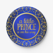 Blauw Goud Prince Baby shower Papier Borden Papieren Bordje (Voorkant)