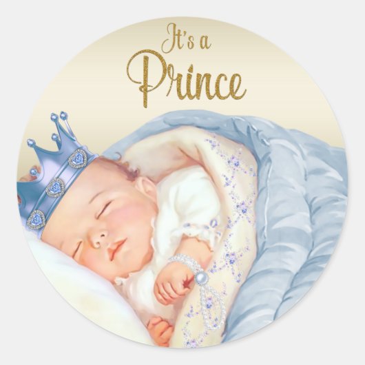 Blauw Goud  Prince Baby shower Ronde Sticker (Voorkant)