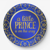 Blauw Goud Prince Boy Baby shower Papier Borden Papieren Bordje (Voorkant)