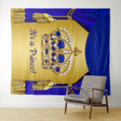 Blauw Goud Prince Crown Baby shower Achtergronden Wandkleed (In Situ (horizontaal))