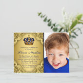 Blauw Goud Prins Kroonprins Verjaardagsfeest Kaart (Staand voorkant)