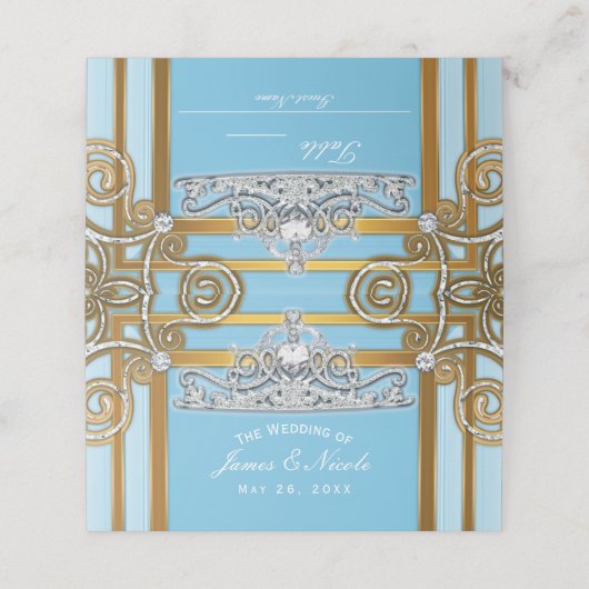 Blauw & Goud Prinses Kroon Tiara Party Zitplaatsen Plaatskaartje (Buitenkant ongevouwen)