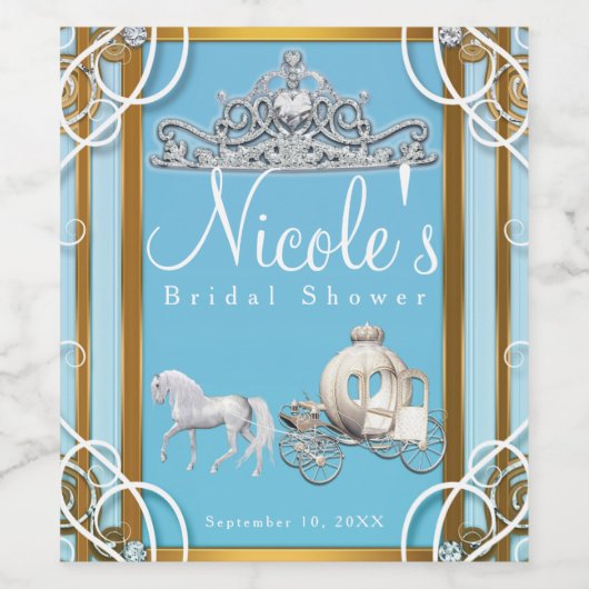 Blauw Goud Prinses Kroonwagen Sprookje Wijn Wijn Etiket (Enkel label)