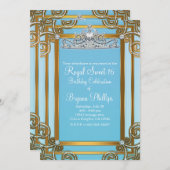 Blauw & Goud Prinsessen Kroon Tiara Sweet 16 Feest Kaart (Voorkant / Achterkant)