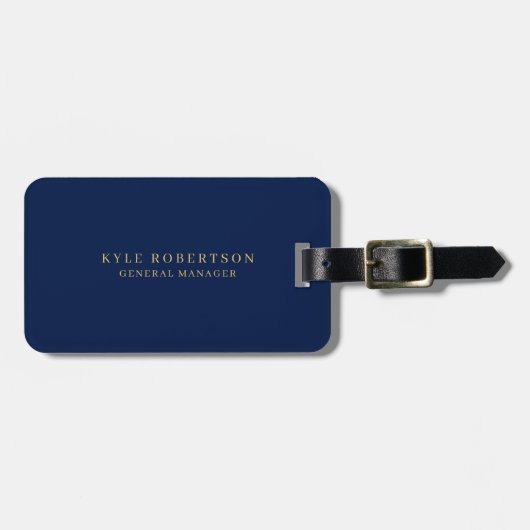 Blauw Goud Professionele Trendy Eigen Naam Bagagelabel (Voorkant horizontaal)