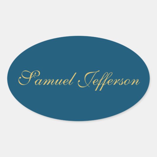 Blauw Goud Professionele Trendy Minimalistische Na Ovale Sticker (Voorkant)