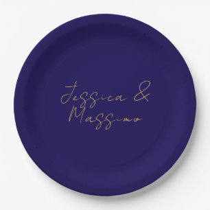Blauw & Goud Professionele Trendy Minimalistische  Papieren Bordje