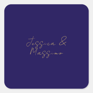 Blauw & Goud Professionele Trendy Minimalistische Vierkante Sticker