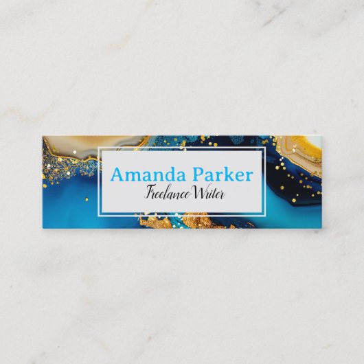 Blauw Goud QR Code Social Media Mini Visitekaartje (Voorkant)