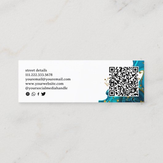 Blauw Goud QR Code Social Media Mini Visitekaartje (Achterkant)