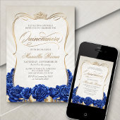 Blauw Goud Quinceañera Kaart