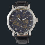 Blauw Goud Ram Dierenriem Constellatie Horloge<br><div class="desc">Geïnspireerd door de "A Celestial Atlas" van Alexander Jamieson in 1822, dat een collectie is van geïllustreerde sterrenkaarten, is het ontwerp voorzien van het sterrenbeeld Ram Zodiac in het goud tegen een donkerblauwe achtergrond. Geweldig cadeau voor degenen die zijn geboren onder het Ram-sterrenbeeld. (21 maart tot en met 20 april)...</div>