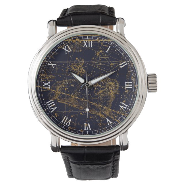  Blauw Goud Ram Dierenriem Constellatie Horloge (Voorkant)
