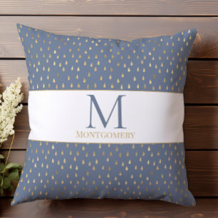 Blauw Goud Regendruppel Modern Modieus Monogram Kussen
