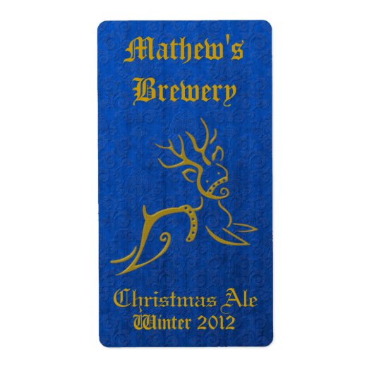 Blauw & Goud Rendier Vakantie Bier Labels (Voorkant)