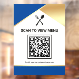 Blauw Goud Restaurant Digitaal QR Code Menu Raamsticker