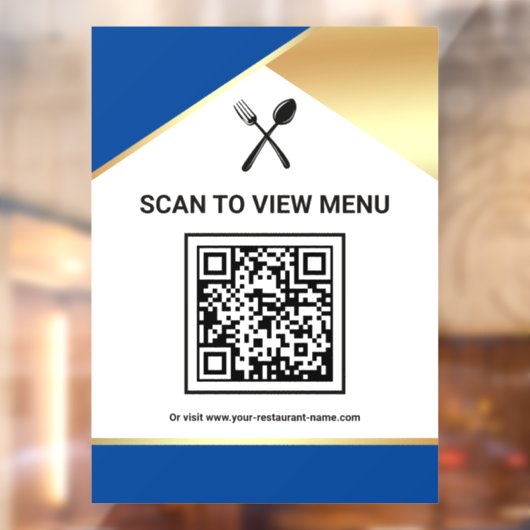 Blauw Goud Restaurant Digitaal QR Code Menu Raamsticker (Vel 2)