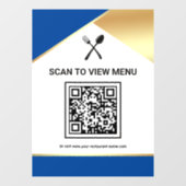 Blauw Goud Restaurant Digitaal QR Code Menu Raamsticker (Vel)