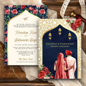 Blauw Goud Rood Rose Bloemen Anand Karaj Sikh Brui Kaart