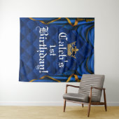 Blauw & Goud Royal Elegant Verjaardagsfeestje Acht Wandkleed (In Situ (horizontaal))