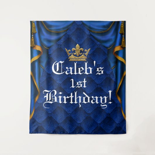 Blauw & Goud Royal Elegant Verjaardagsfeestje Acht Wandkleed (Voorkant)