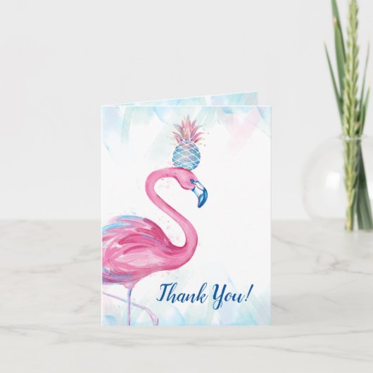 Blauw Goud Roze Flamingo Ananas Bedankt Kaarten (Voorkant)
