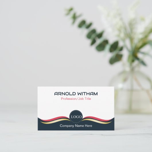 Blauw, Goud, Roze Moderne Professionele QR Code Visitekaartje (Staand voorkant)