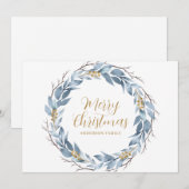 Blauw Goud Rustiek Gepersonaliseerde Kerst Feestdagenkaart (Voorkant / Achterkant)