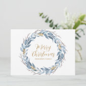 Blauw Goud Rustiek Gepersonaliseerde Kerst Feestdagenkaart (Staand voorkant)