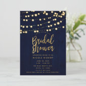 Blauw Goud Rustieke Hout & Lichten Bruidsdouche Kaart (Staand voorkant)